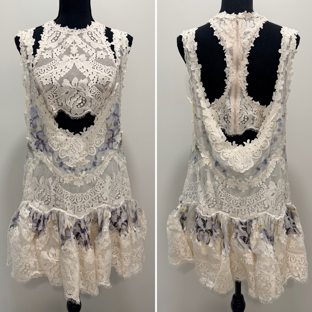 Zimmermann Cream and Blue Lace Dress